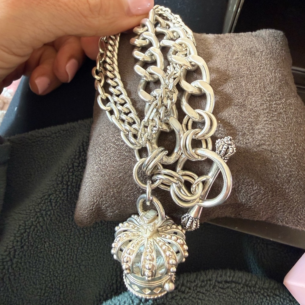 Juicy Couture Silver Necklace with Crown Charm